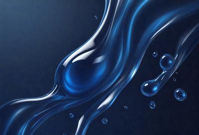 The primary subject of the image is a blue liquid, possibly water, with a wavy and flowing appearance. The setting is a dark blue background, which contrasts with the blue liquid. The visual style is a close-up of the blue liquid, showcasing its texture and movement. The colors and mood of the image are predominantly blue, creating a calm and serene atmosphere.