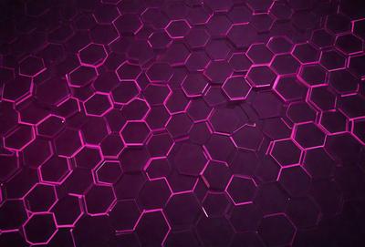 The primary subject of the image is a close-up of a purple hexagonal pattern. The setting is a purple background, which creates a visually striking contrast with the hexagonal pattern. The visual style appears to be a digital art or illustration, as the hexagons are intricately detailed and the overall composition is well-executed. The dominant colors in the image are purple and pink, giving the scene a vibrant and lively atmosphere.