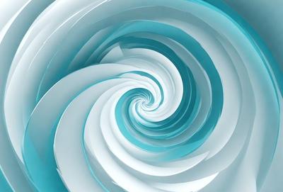 The primary subject of the image is a spiral pattern, which is a blue and white design. The setting is a white background, and the visual style appears to be a digital art or illustration. The dominant colors in the image are blue and white, creating a calm and soothing atmosphere.