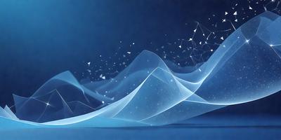 The primary subject of the image is a blue and white wave, which is the main object, scene, or focus of the image. The setting or background is a dark blue sky, and the visual style is digital art. The dominant colors are blue and white, and the overall atmosphere is serene and calming.