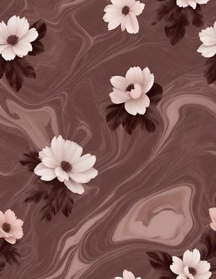 The primary subject of the image is a close-up of a flower, which is the centerpiece of the scene. The setting is a brown and white patterned surface, which serves as the background. The visual style is a combination of a photo and digital art, creating a unique and artistic representation of the flower. The dominant colors are brown and white, giving the image a warm and earthy atmosphere.