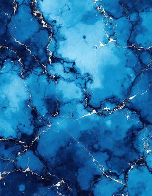 The primary subject of the image is a blue and white marble-like pattern. The setting is a blue background, which creates a striking contrast with the pattern. The visual style is a combination of a photo and digital art, giving the image a unique and artistic appearance. The dominant colors are blue and white, creating a calm and serene atmosphere.