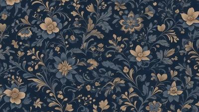 The primary subject of the image is a blue floral pattern, which is the main object, scene, or focus of the image. The setting or background is a blue fabric, and the visual style appears to be a photo. The dominant colors in the image are blue and gold, creating a calm and serene atmosphere.