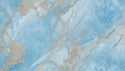 The primary subject of the image is a blue marble wall with a pattern of white and blue swirls. The setting is a room with a blue marble floor, and the visual style is a combination of a photo and digital art. The dominant colors are blue and white, creating a calm and serene atmosphere.