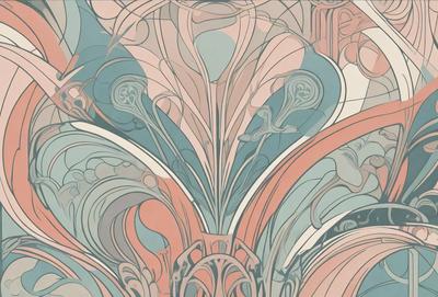 The primary subject of the image is a decorative design featuring a combination of red, pink, and blue colors. The design is likely an artistic pattern or a decorative element, such as a wallpaper or a textile. The setting or background of the image is a wall, which provides a surface for the design to be displayed. The visual style of the image is a mix of digital art and illustration, as it appears to be a digital artwork or a hand-drawn illustration. The colors and mood of