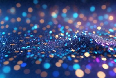 The primary subject of the image is a blue and purple background with a cluster of blue and purple lights. The setting appears to be a dark space, possibly a night sky or a dark room. The visual style of the image is a combination of digital art and illustration, creating a vibrant and colorful atmosphere. The dominant colors in the image are blue and purple, giving the scene a calm and serene mood.