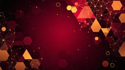 The primary subject of the image is a red background with a pattern of hexagons. The setting is a dark background, which contrasts with the red pattern. The visual style is a combination of digital art and illustration, creating a unique and eye-catching design. The dominant colors are red and orange, giving the image a bold and vibrant atmosphere.