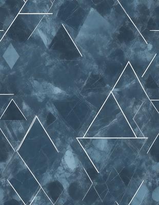 The primary subject of the image is a blue and white patterned surface, which appears to be a marble-like material. The setting is a blue background, and the visual style is a combination of digital art and illustration. The dominant colors are blue and white, creating a calm and serene atmosphere.