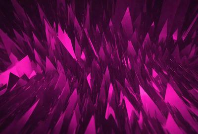 The primary subject of the image is a large, purple, three-dimensional structure with a pink background. The setting appears to be a futuristic, abstract environment. The visual style of the image is a combination of digital art and illustration, creating a unique and intriguing appearance. The dominant colors in the image are purple and pink, giving the scene a futuristic and surreal atmosphere.