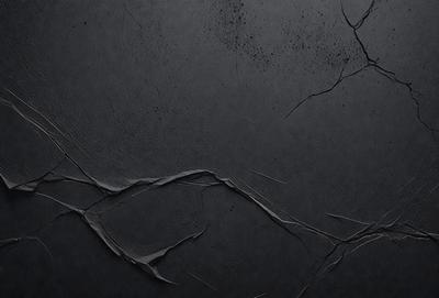 The primary subject of the image is a black surface with a cracked and textured appearance. The setting is a dark room, and the visual style is a close-up of the black surface. The colors and mood of the image are predominantly dark and moody, with the black surface being the main focus.