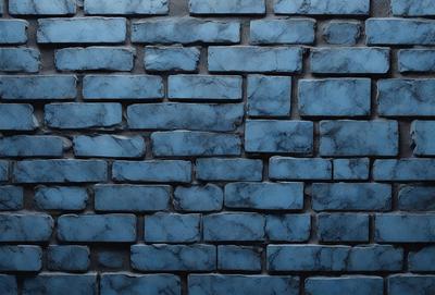 The primary subject of the image is a blue brick wall. The setting is a brick wall, and the visual style is a photo. The dominant colors are blue and gray, creating a calm and soothing atmosphere.