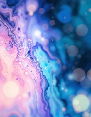 The primary subject of the image is a colorful, swirling pattern that resembles a kaleidoscope. The setting is a blue background, which adds to the overall visual style. The colors and mood of the image are vibrant and lively, with a sense of movement and dynamism.