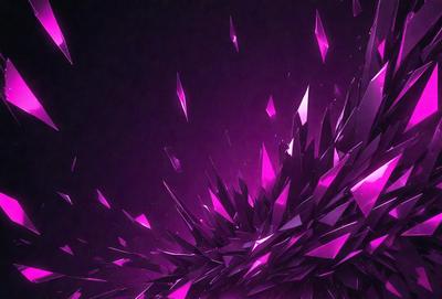 The primary subject of the image is a large, purple, crystal-like structure with a pink background. The visual style appears to be a combination of digital art and illustration, creating a unique and intriguing scene. The colors and mood of the image are predominantly purple and pink, giving it a vibrant and lively atmosphere.