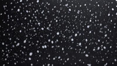 The primary subject of the image is a snowy scene with a black background. The setting appears to be a nighttime sky, and the visual style is a black and white photo. The dominant colors are white and black, creating a cold and wintry atmosphere. The image captures the beauty of the snowfall and the contrast between the white snow and the dark sky.