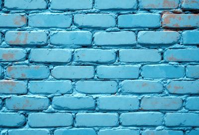 The primary subject of the image is a blue brick wall. The setting is a brick wall, and the visual style is a photo. The dominant colors are blue and white, creating a calm and serene atmosphere.