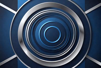 The primary subject of the image is a blue circle with a silver ring around it. The setting is a blue background, and the visual style appears to be a digital art or illustration. The dominant colors are blue and silver, creating a calm and serene atmosphere.
