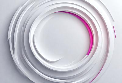 The primary subject of the image is a white circle with a pink outline. The circle is surrounded by a series of white and pink circles, creating a visually striking pattern. The setting appears to be a white background, which contrasts with the vibrant colors of the circles. The visual style of the image is a combination of digital art and illustration, giving it a modern and artistic appearance. The dominant colors in the image are white and pink, which evoke a sense of warmth and energy.
