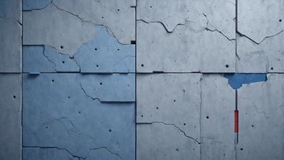 The primary subject of the image is a blue wall with a pattern of holes in it. The setting is a room with a blue wall, and the visual style is a photo. The dominant colors are blue and grey, creating a calm and soothing atmosphere.