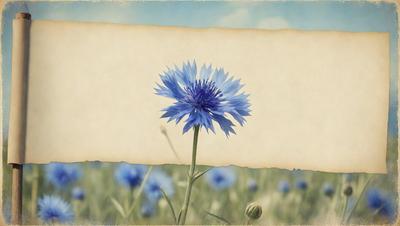 The primary subject of the image is a single blue flower, which is the main focus of the scene. The setting is a grassy field, and the visual style appears to be a photo. The dominant colors in the image are blue and green, creating a calm and serene atmosphere.
