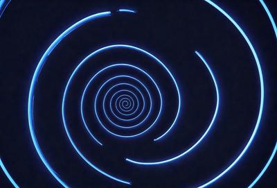 The primary subject of the image is a spiral pattern, which is a blue and white design. The setting is a dark background, which contrasts with the spiral pattern. The visual style is a combination of digital art and illustration, creating a unique and eye-catching design. The colors and mood of the image are predominantly blue and white, giving it a clean and modern appearance.