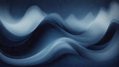 The primary subject of the image is a painting of a wave. The setting is a blue background, and the visual style is an artistic representation of a wave. The dominant colors are blue and white, creating a calm and serene atmosphere.