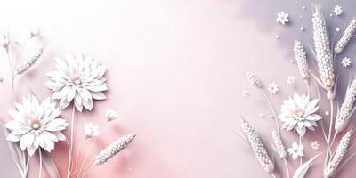 The primary subject of the image is a white flower, which is the main object, scene, or focus of the image. The setting or background is a pink wall, and the visual style is a digital art or illustration. The dominant colors are white and pink, creating a calm and serene atmosphere.