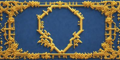 The primary subject of the image is a blue background with a yellow and brown wooden structure. The setting appears to be a blue surface, possibly a wall or a table. The visual style of the image is a combination of digital art and illustration, as it features a detailed and intricate design. The colors and mood of the image are predominantly blue and yellow, creating a sense of warmth and creativity.