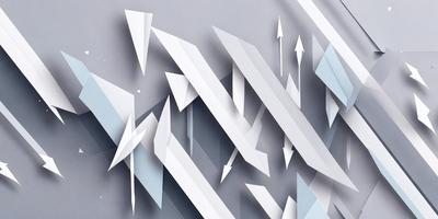 The primary subject of the image is a large, white, and blue wall with a pattern of arrows. The setting is a gray background, and the visual style appears to be a combination of digital art and illustration. The dominant colors are white and blue, creating a clean and modern atmosphere.