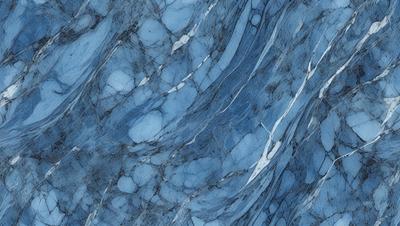 The primary subject of the image is a blue marble wall with a pattern of white and blue swirls. The setting is a room with a blue marble wall, and the visual style is a close-up of the marble wall. The dominant colors are blue and white, creating a calm and serene atmosphere.