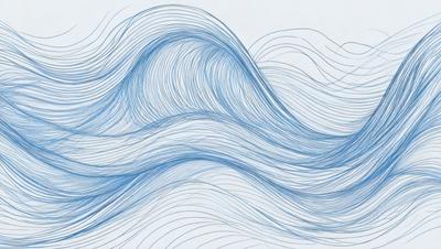 The primary subject of the image is a blue wave, which is the main object, scene, or focus of the image. The setting or background is a blue ocean, and the visual style is a digital art or illustration. The dominant colors and overall atmosphere are blue and calming, creating a serene and peaceful scene.