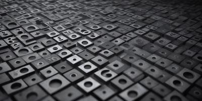 The primary subject of the image is a close-up of a large collection of letters, possibly a font or a pattern. The letters are arranged in a visually appealing manner, creating an interesting and engaging visual experience. The setting is a black background, which contrasts with the letters and draws attention to them. The visual style of the image is a combination of digital art and illustration, as the letters are carefully arranged and the overall composition is well-executed. The colors and mood of the image are predominantly