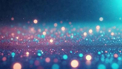 The primary subject of the image is a blue background with a pattern of bright, colorful lights. The setting appears to be a dark room, and the visual style is a combination of a photo and digital art. The colors and mood of the image are vibrant and lively, with the bright lights creating a sense of energy and excitement.