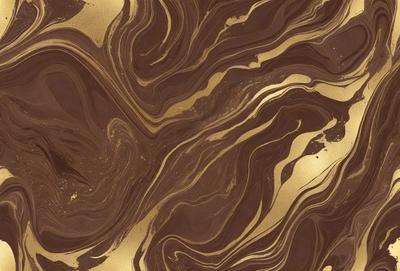 The primary subject of the image is a close-up of a marbled surface, which appears to be a combination of brown and gold colors. The setting is a patterned surface, possibly a wall or a piece of artwork. The visual style is a close-up, which emphasizes the intricate details of the marbled pattern. The colors and mood of the image are warm and inviting, with the brown and gold tones creating a sense of richness and sophistication.