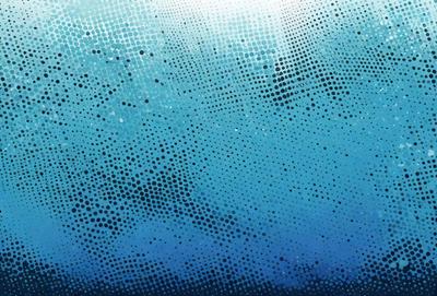 The primary subject of the image is a blue ocean with a patterned surface. The setting is the ocean, and the visual style is a combination of a photo and digital art. The dominant colors are blue and white, creating a serene and calming atmosphere.