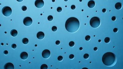 The primary subject of the image is a blue surface with a pattern of round holes. The setting is a blue wall, and the visual style appears to be a combination of a photo and a digital art or illustration. The dominant colors are blue and white, creating a calm and soothing atmosphere.