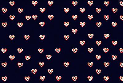 The primary subject of the image is a pattern of hearts. The hearts are arranged in a visually appealing manner, creating a sense of harmony and unity. The setting is a dark background, which contrasts with the bright and vibrant hearts. The visual style of the image is a combination of digital art and illustration, giving it a unique and creative appearance. The dominant colors in the image are red and white, which evoke a sense of warmth and love. Overall, the image conveys a positive and
