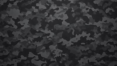 The primary subject of the image is a camouflage pattern, which is the main object, scene, or focus of the image. The setting/background consists of a black surface, which provides a contrasting backdrop for the camouflage pattern. The visual style of the image is a digital art or illustration, as it is a well-defined and detailed pattern. The colors and mood of the image are predominantly black and white, giving it a bold and striking appearance.