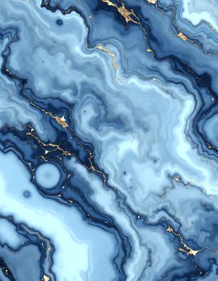 The primary subject of the image is a blue and gold marbled stone. The setting is a close-up of the stone, showcasing its intricate and colorful patterns. The visual style is a detailed, up-close photograph of the stone. The colors and mood of the image are vibrant and lively, with the blue and gold hues creating a sense of depth and richness.