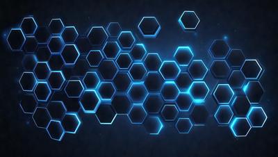 The primary subject of the image is a blue geometric pattern, which is the main focus of the image. The setting is a dark background, which contrasts with the blue geometric pattern. The visual style is digital art, as the pattern appears to be a digital creation. The dominant colors are blue and black, creating a modern and sleek atmosphere.