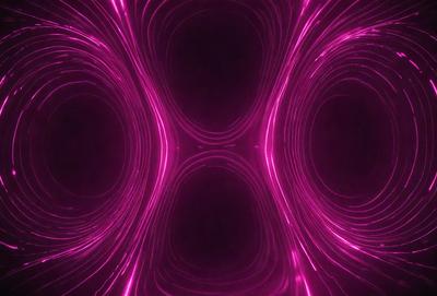 The primary subject of the image is a purple, pink, and red light display. The setting is a dark room, and the visual style appears to be a digital art or illustration. The dominant colors and overall atmosphere of the image are vibrant and energetic, creating a sense of movement and excitement.