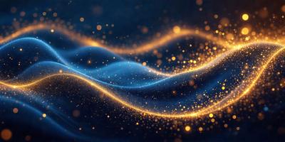 The primary subject of the image is a blue background with a pattern of yellow and orange lights. The setting appears to be a dark room, and the visual style is a combination of digital art and illustration. The dominant colors are blue, yellow, and orange, creating a vibrant and lively atmosphere.
