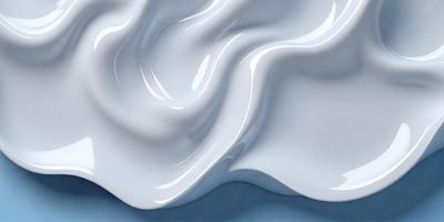 The primary subject of the image is a white, flowing substance that resembles a wave or a sheet of ice. The setting is a blue background, which adds a contrasting color to the scene. The visual style appears to be a digital art or illustration, as the white substance is depicted in a fluid and dynamic manner. The colors and mood of the image are predominantly blue and white, creating a sense of calmness and tranquility.