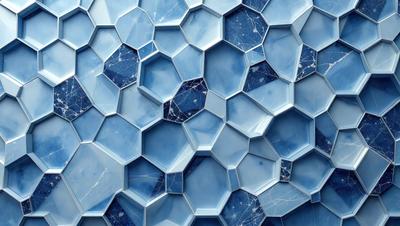 The primary subject of the image is a blue and white patterned tile. The setting is a close-up of the tile, showcasing its intricate design. The visual style is a close-up of the tile, which gives a sense of depth and detail. The colors and mood of the image are predominantly blue and white, creating a clean and modern atmosphere.