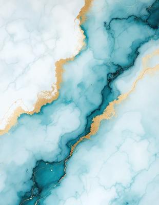 The primary subject of the image is a blue and white marbled wall. The setting is a room with a blue and white marbled wall, which serves as the background. The visual style is a painting, and the colors and mood are predominantly blue and white, creating a calm and serene atmosphere.