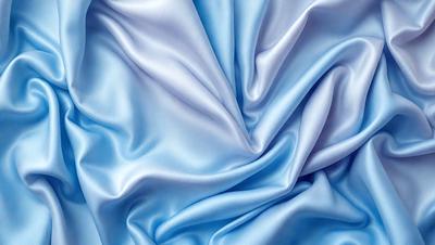 The primary subject of the image is a blue fabric, which appears to be a piece of silk. The setting is a close-up of the fabric, showcasing its texture and color. The visual style is a detailed, realistic representation of the fabric. The colors and mood of the image are predominantly blue, creating a calm and serene atmosphere.