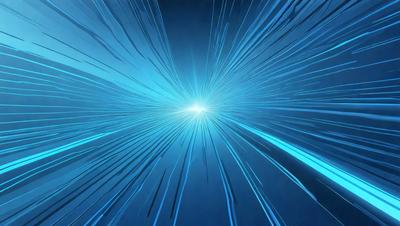 The primary subject of the image is a bright blue light, which appears to be a light source or a beam of light. The setting is a dark blue background, which contrasts with the bright light. The visual style of the image is digital art, as it is a computer-generated image. The colors and mood of the image are predominantly dark and moody, with the bright blue light being the main focal point.
