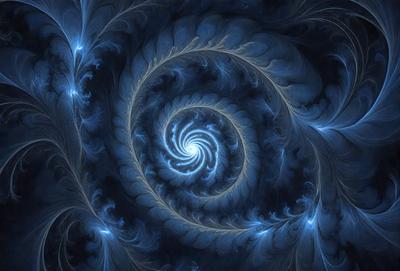 The primary subject of the image is a spiral pattern, which is the main object, scene, or focus of the image. The spiral pattern is set against a blue background, creating a visually striking contrast. The image is a digital art piece, showcasing the artist's creativity and skill in designing intricate patterns. The overall atmosphere of the image is serene and calming, with the blue hues evoking a sense of tranquility.