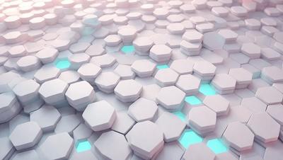 The primary subject of the image is a large, white, and blue patterned surface. The setting is a white background, and the visual style appears to be a combination of digital art and illustration. The dominant colors are white and blue, creating a clean and modern atmosphere.