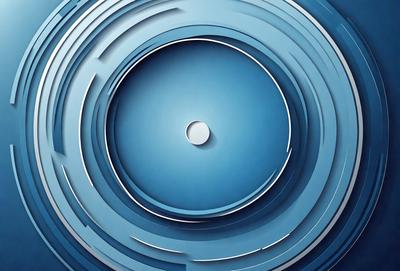 The primary subject of the image is a blue circle with a white dot in the center. The setting is a blue background, and the visual style appears to be a digital art or illustration. The dominant colors are blue and white, creating a calm and serene atmosphere.
