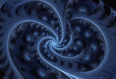 The primary subject of the image is a spiral pattern, which is the main object, scene, or focus of the image. The spiral pattern is set against a blue background, creating a visually striking contrast. The spiral pattern is a digital art piece, showcasing the artist's skill in creating intricate designs. The overall atmosphere of the image is one of beauty and complexity, with the blue color palette adding a sense of calmness and tranquility.